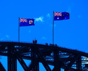 Australian Flag Sydney Harbour against the sky